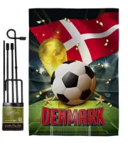 World Cup Denmark Flag Garden Stake Banner Pole Stand Set Outdoor Tapestry Do...