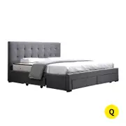 Levede Tufted Headboard Wooden Bed Frame 4 Drawers Queen Dark Grey
