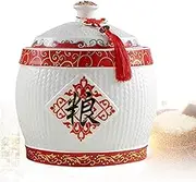 Rice and Grain Storage Container Ceramic Rice Bucket with Lid Grain Storage Food Dispenser Large Rice Jar for Beans Corns Wheat Oatmeal Grain Storage Bin(5KG)