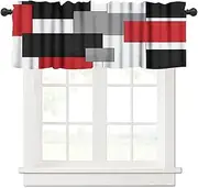 Yearn Jear Red Black Grey Geometric Kitchen Valances for Windows,Geometric Square Short Curtain for Kitchen Cafe Living Room 54x18 Inch