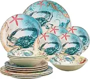Supreme Housewares 16-Piece Melamine Dinnerware Set, Includes Dinner Plates, Salad Plates, Dessert Plates, Bowls, Service for 4. (Crab)