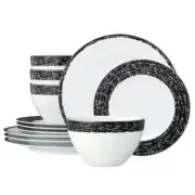 Noritake Dinnerware Set 12-Piece Dishwasher Safe Porcelain Black (Service for 4)