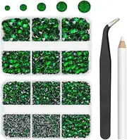 3060PCS Emerald Green Resin Crystal Rhinestones for Crafting Dark Green Flatback Stones 2mm 3mm 4mm 5mm 6mm Diamonds Crystals Gems Charms for Nails Face Eyes Makeup Tumblers Bottles DIY Crafts Shoes