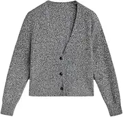[Generic] Women's V-Neck Button Casual Comfort Two-Tone Yarn Cotton Short Knitted Long Sleeves Cardigan