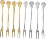 BEBEMOKO 8Pcs Stainless Steel Dessert Forks with Unique Floral Designs for Parties Appetizers and Fruit Serving Elegant Tableware Occasion