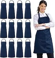 Syntus 12 Pack Bib Apron Waterdrop Resistant with 2 Pockets Cooking Kitchen Apron for Women, Men Chef, BBQ Drawing Apron Bulk
