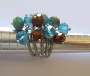 My Fun Color RING- dangling cascading Beads- Caribbean -blues copper size 7