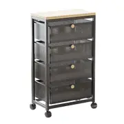 Mesh Cabinet Storage Organizer with Pull-Out Basket 4-Tier Black W/Swivel Wheel Shelf Rolling Trolley Cart