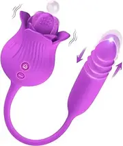 Rose Toy Vibrator for Woman,3 in 1 Clitoral Stimulator Tongue Licking Vibrator with Thrusting Vibrating Egg,G Spot Adult Sex Toy,Clitoral Vibrator Dildo Stimulator with 10 Modes (Purple)