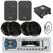 Pyle Bluetooth AUX Radio,Marine Amplifier,6.5 and Box Speaker Set,Antenna