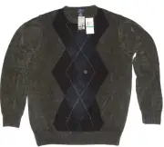New Dockers Men's Argyle Sweater Crew Neck Grey Brown Blue Size LT Long Sleeves