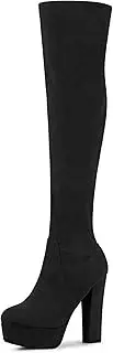 [Perphy] Platform Chunky Heel Over the Knee Thigh High Boots for Women