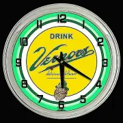 16" VERNORS Deliciously Different Ginger Ale Sign Green Neon Clock