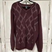 Jos. A. Bank Men's V-Neck Sweater Garnet Argyle Size XL 80% Lambs Wool/20% Nylon