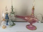 Beautiful Kemet Art Set Of Five Mouth Blown Glass Include Aladdin Lamp
