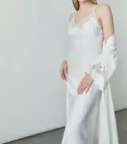 Set Bridal Natori Plume RobeMatching Chemise Charmeuse Gown Warm White L $398