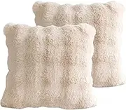 Set of 2 Decorative Throw Pillow Covers 45x45cm, Khaki Fluffy Pillow Case Luxury Faux Fur Square Sofa Cushion Covers for Sofa Couch Living Room Bedroom House Decor