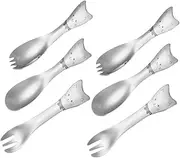 BESTOYARD Sturdy 304 Stainless Steel Baby Utensils Cat Fork Spoon Cute Handle for Toddlers