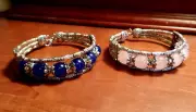 Nwt TAHITIAN Boho Indie Bangle Bracelets 7" Silver tone with Pink or Blue beads