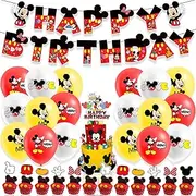 Mickey Mouse Birthday Party Supplies,Mickey Mouse Decorations include Banner,Cake Topper, Balloons for Kids Baby Shower Birthday Party Supplies