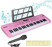 [Hricane] Kids Piano Keyboard, 61 Keys Beginner Electronic Keyboard Portable Digital Music Keyboard, Early Education Music Instrument with Microphone & Music Sheet Stand