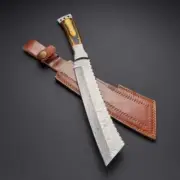 Custom Handmade Damascus Steel Machete Knife | Camping Knife | Wood Handle