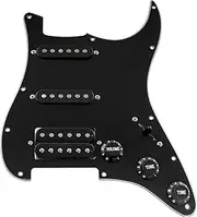 Musiclily Basic Pre-wired Loaded Standard ST-HSS Pickguard with Alnico 5 Magnet Pickups Set for Strat Style Electric Guitar, 3Ply Black