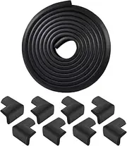 Aedlcal Edge Corner Protector, Baby Proofing Edge Protector Pre-Taped Edge Protector Strip with 8 Corner Guards Soft Rubber Foam Cushion Furniture Corner & Edge Safety Bumpers (Black, 32.8ft/10M)