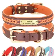 Soft Leather Personalised Pet Dog Collar Custom ID Name for S-M-L-XL-XXL Dogs