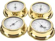 air Pressure Gauge Manometer Traditional Weather Station 4Pcs Weather Station Set, 5.7in Portable Marine Wall Hanging Barometer Thermometer Hygrometer Clock Meter Kit, Brass ​Case Boat Accessory