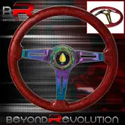 Fukushi Button + Deep Dish Metallic Red Wood Neo Chrome Center Steering Wheel (for: Opel)