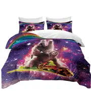 Cool Funny Crazy Art Space Cat Llama Sloth Riding Taco Quilt Cover