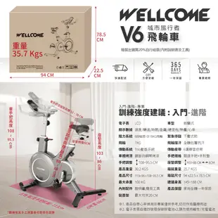 WELLCOME好吉康 【送組裝】 V6 城市旅行者飛輪健身車 八段阻力 動感單車自行車 全包覆式飛輪車 平板