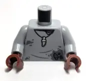 Lego - Minifigure Torso - Grey, Ripped, Tooth / Claw Necklace, Dark Skin