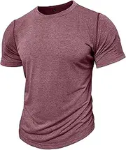 [Zylphorix] Men Contrast Round Neck Short Sleeve T-Shirt Jogging Breathable Basic Sport Shirts Summer Classic Cozy Sweatshirt, Wine Red, Medium