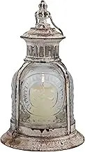 Antique White Metal Votive Candle Lantern with Handle