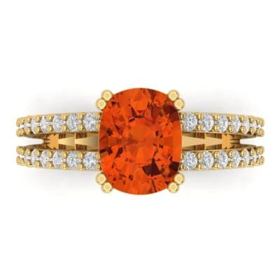 3.96Ct Cushion Cut Red Gemstone Solid Gold Engagement Promise Statement Ring