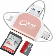 Multi-Port 4 in1 Universal SD TF Card Reader, USB C SD TF Memory Card Reader, Memory Card Reader Multiport Adapter Color Rose Gold