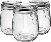 Argon Tableware Glass Jars with Airtight Metal Clip Lid - 750ml/26.4oz - 3 Pack - 4 Colour Seals - Kitchen Container Round Preserving Jar for Pickling, Chutney, Jam, Coffee