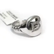 New DAVID YURMAN Ladies Pave Initial Letter D Pinky Ring Diamond & Silver Size 5