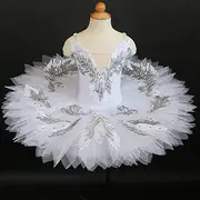 [HOTRA] Girl's Camisole Skirted Swan Lake Feather Hem Tutu Dancewear Ballet Costumes for Competition (Color : White, Size : 110)