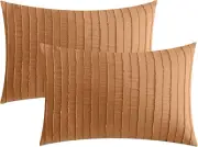 2 Pack Rust Pillowcases King Size, Soft Microfiber Striped Tufted Pillow Covers