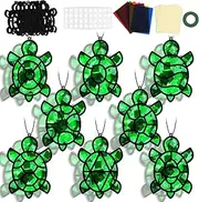 QOUBAI 32 Sets Turtles Suncatchers Craft Kit DIY Window Stained Glass Effect Sea Animal Paper Crafts for Home School Classroom Decoration Kid Ocean Sea Birthday Gift Creative Art Project Activity Game