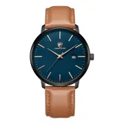Minimalist Waterproof Quartz Watches for Men with Black Case, Leather Strap, ...
