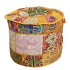 Yellow Ottoman Chair Pouf Stool Patchwork Handmade Pouffe Poof INDIAN Decor