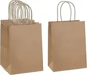 10Packs Small Paper Bags with Handles, 8.26"×6"×3.15" Small Gift Bags Bulk Kraft Paper Gift Merchandise Bags for for Favor Grocery Retail Party Birthday Shopping Business Goody Craft Merchandise Take Out Sacks Brown