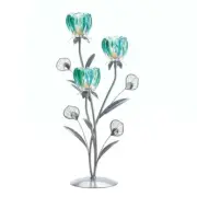 Triple Aqua Green Bloom Candle Holder Centerpiece