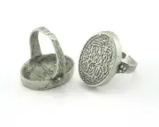 Signet Ring Adjustable Blank Bezel Antique Silver plated brass 8US size 921