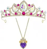 [KJDYQ] Rapunzel Princess Tiara & Necklace Set Tangled Princess Jewelry Crown Pendant Necklace Halloween Cosplay Costume Accessories Pageant Headband Women Wedding Prom Birthday Christmas Gifts, Middle