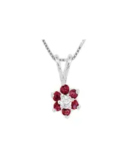 Diana M. Fine Jewelry 14K 0.29 ct. tw. Diamond & Ruby Flower Cluster Pendant Necklace